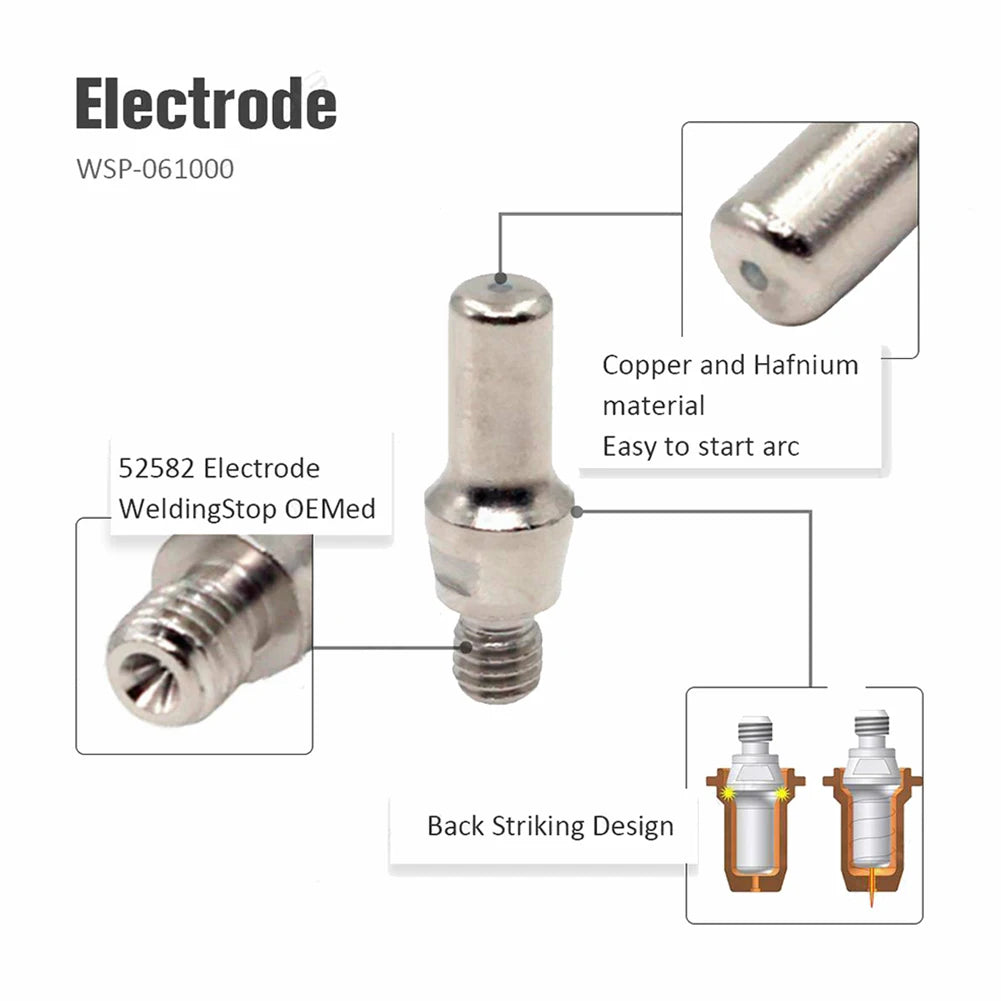 Plasma Tips Kit 1.0mm / 1.1mm Electrode for PT60 PT40 IPT-40 Plasma Torch, 1.0mm Nozzle 52582 51313P1.0 WSP-061001