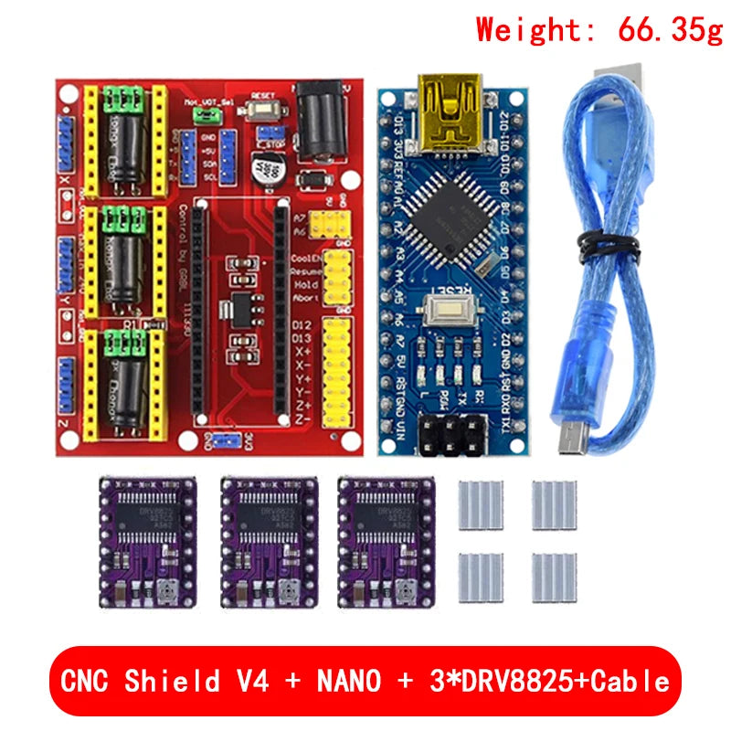 CNC Shield V3/V4 Expansion Board Kit with DRV8825/A4988 Stepper Drivers for Arduino NANO/UNO R3