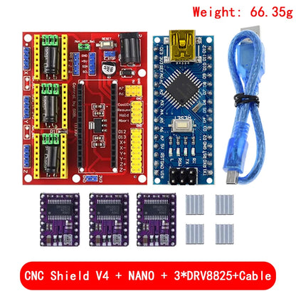 CNC Shield V3/V4 Expansion Board Kit with DRV8825/A4988 Stepper Drivers for Arduino NANO/UNO R3