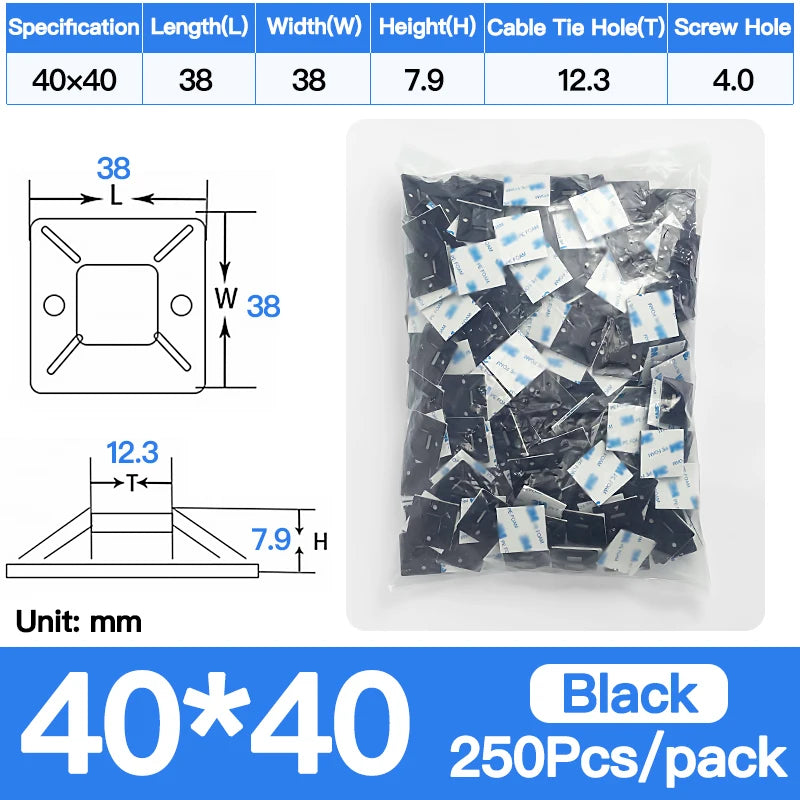 Self-Adhesive Cable Tie Mounts Strong Sticky Base Wire Holder Clips for Wall Fixing Cable Routing Management