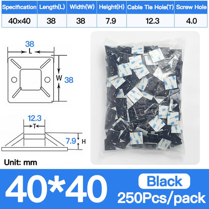 Self-Adhesive Cable Tie Mounts Strong Sticky Base Wire Holder Clips for Wall Fixing Cable Routing Management