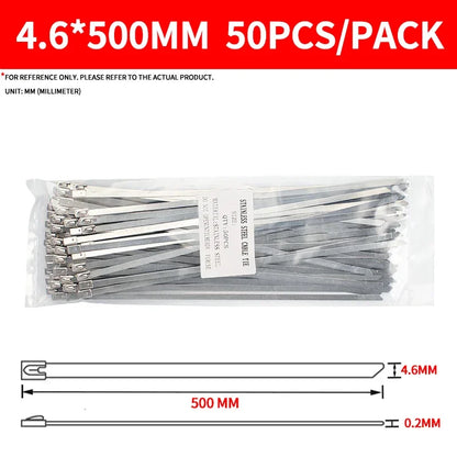 304 Stainless Steel Zip Ties Heavy-Duty Self-Locking Metal Cable Ties 4.6mm Anti-Rust Heat Resistant for Marine Outdoor