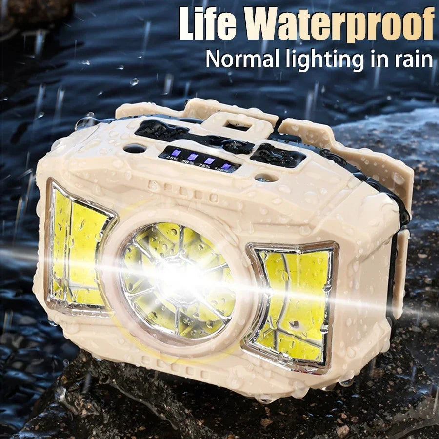 COB LED Induction Headlamp USB Rechargeable 5 Mode 18650 Headlight