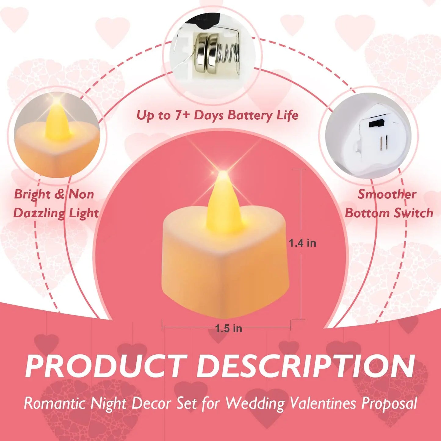 Flameless Led Candle For Home Christmas Party Wedding Decoration Heart-shaped Electronic Battery-Power Tealight Candles