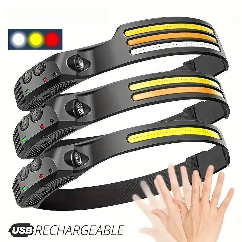 COB LED Headlamp 6000K 350 Lumens | 5 Modes, Motion Sensor, IPX4, 1200mAh Rechargeable | Climbing Running Cycling