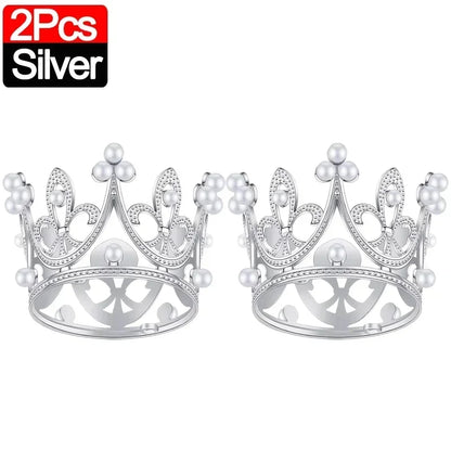 Mini Crown Cake Topper Pearl Tiara Gold Silver 20/1PCS