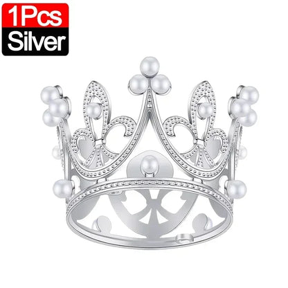 Mini Crown Cake Topper Pearl Tiara Gold Silver 20/1PCS