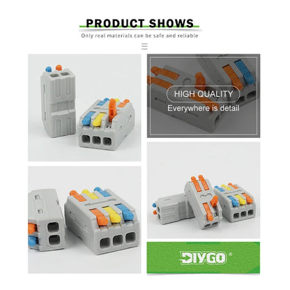 Quick Electrical Lever Wire Connectors, 2 Port Cable Spring Splice, Universal Compact Clamp Mini Wiring Terminal Connector