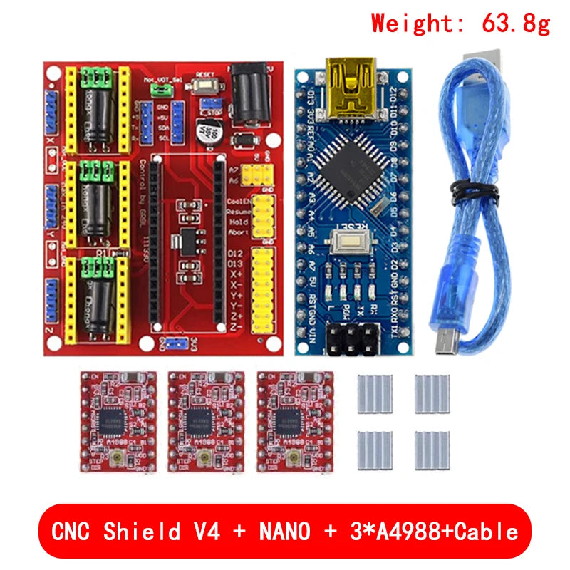 CNC Shield V3/V4 Expansion Board Kit with DRV8825/A4988 Stepper Drivers for Arduino NANO/UNO R3