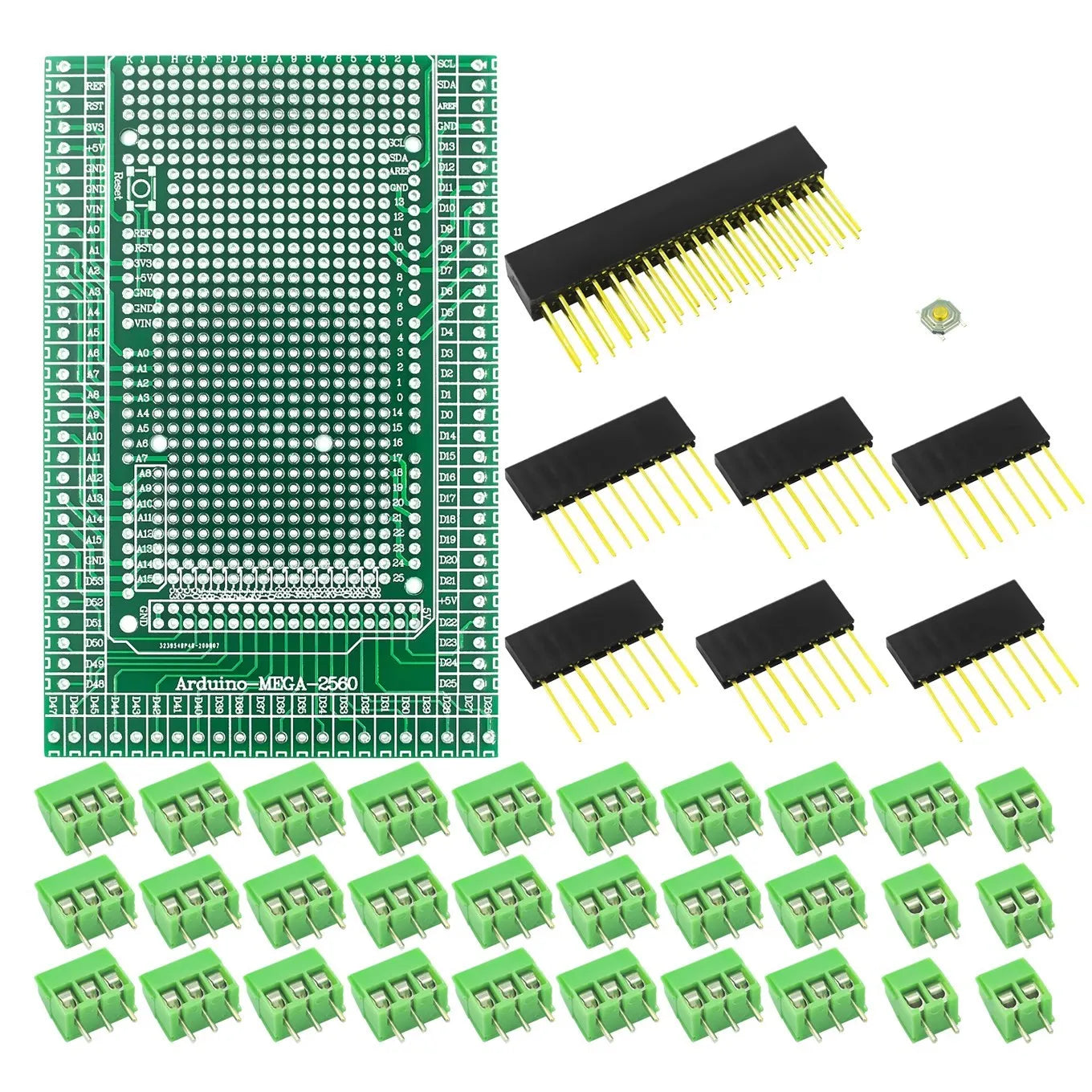 MEGA2560 Prototype Shield Board with Screw Terminal Block | Double-Sided PCB Expansion Kit Compatible with Arduino Mega 2560 R3
