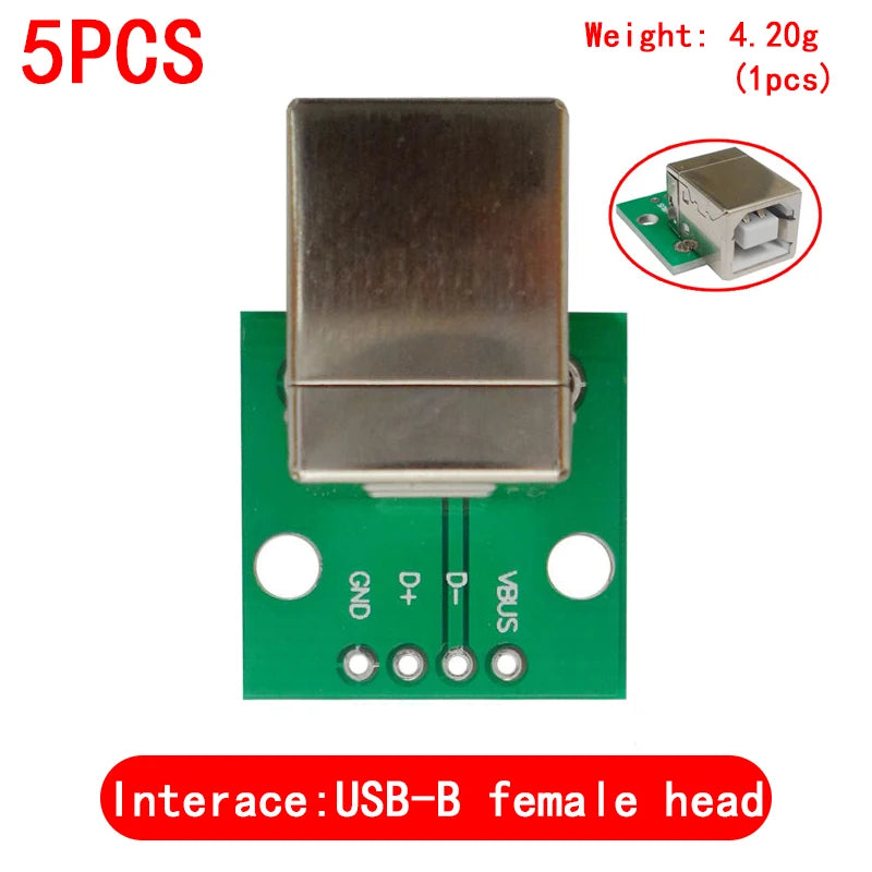 USB Male to DIP Adapter — Mini-B / Micro-B / Type-C / USB-A 2.0 / 3.0, PCB Breakout (2-Pack)