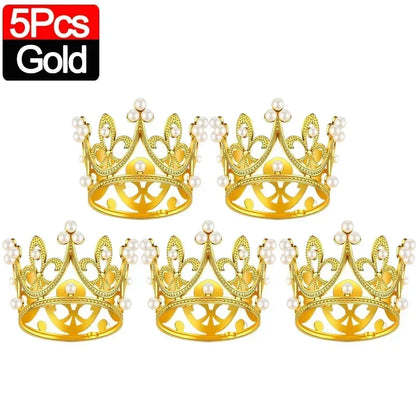 Mini Crown Cake Topper Pearl Tiara Gold Silver 20/1PCS