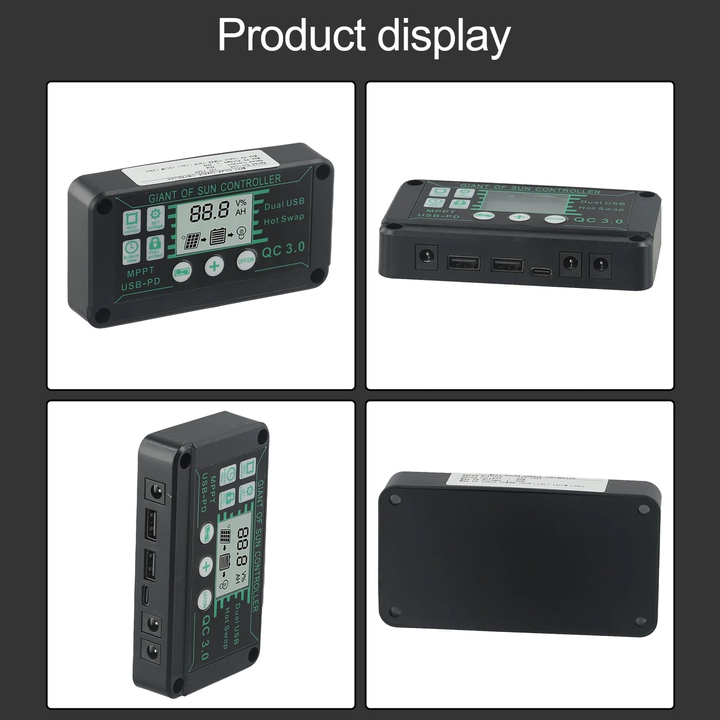 Digital Display Waterproof MPPT Solar Charge Controller Adjustable Current Options 10A 100A Efficient Energy Utilization