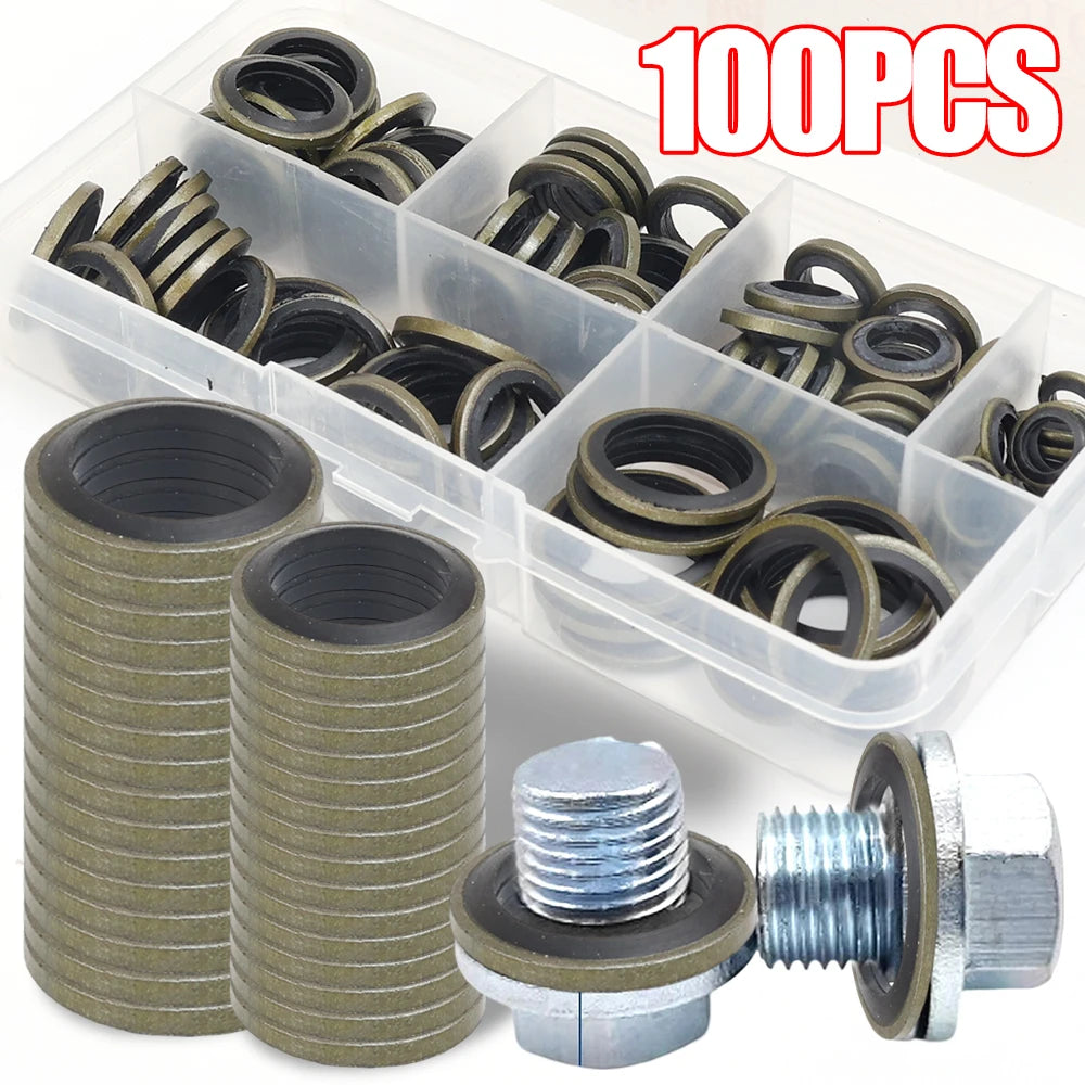 Car Oil Pan Drain Gasket Kit — Rubber Oil Drain Plug Washer Seal Set M6 M8 M10 M12 M14 M16