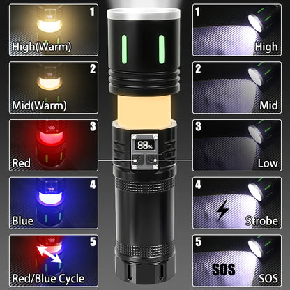 Super Powerful 19000000LM LED Flashlight Rechargeable Big Aperture Torch