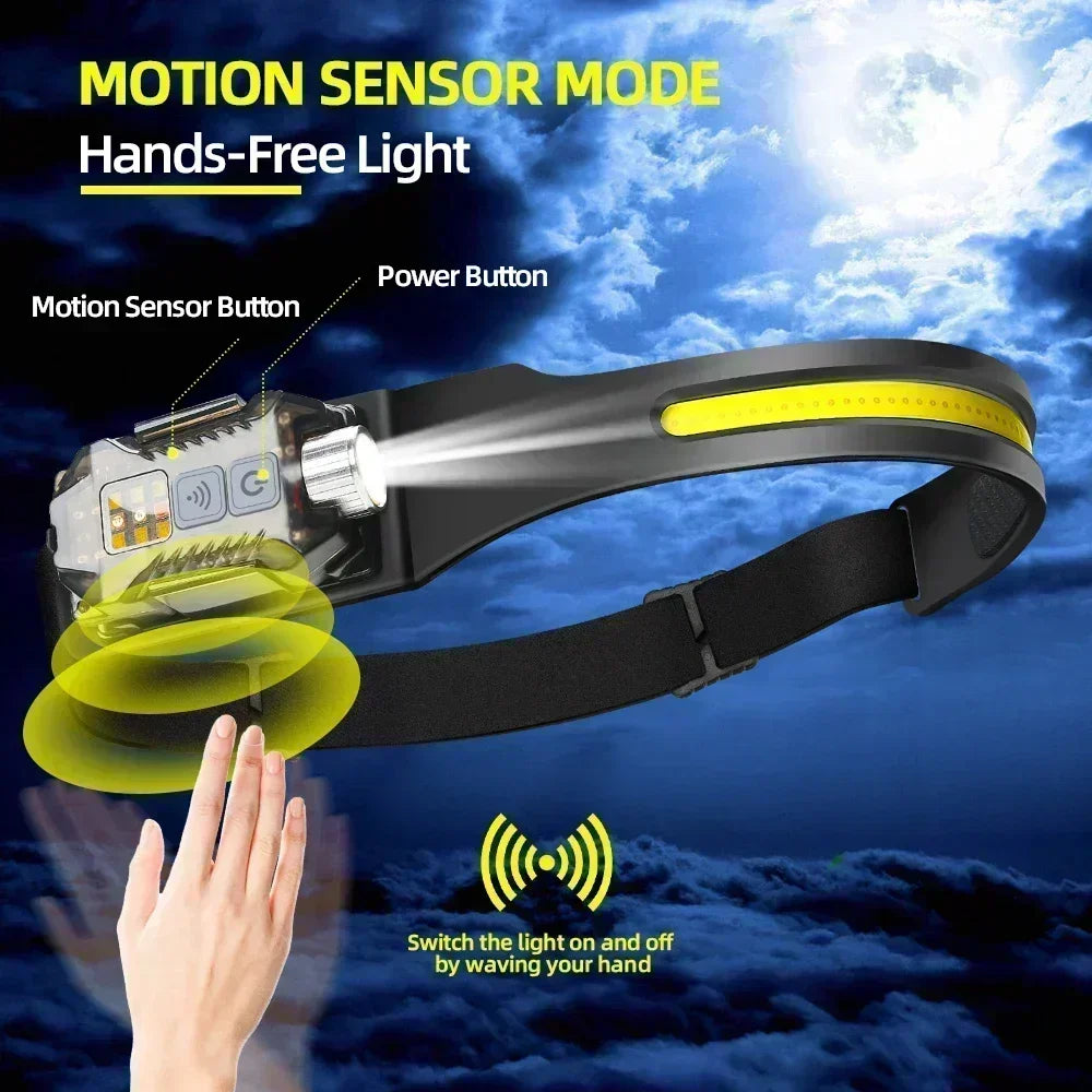 LED+COB Dual Light Source Induction Headlight Detachable 2-in-1 Flashlight 9-level Dimming Outdoor Multifunctional Fishing Torch