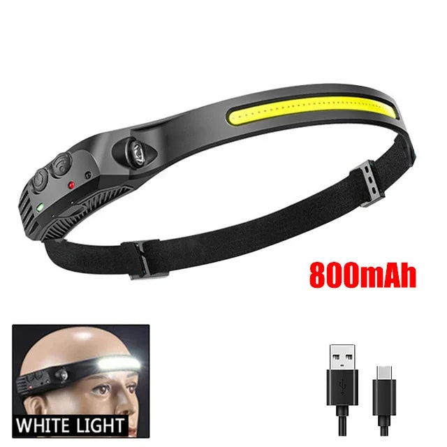 COB LED Headlamp USB Rechargeable Sensor Headlight