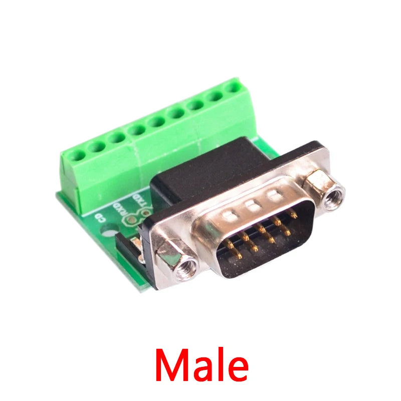 D-Sub 9-Pin DB9 RS232 Serial to Terminal Adapter Connector Breakout Board, Female and Male