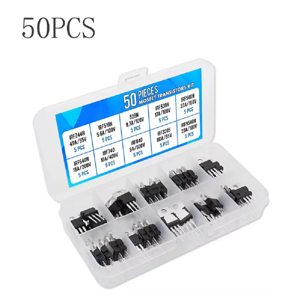 50pcs TO-220 Series MOS Transistors Kit IRFZ44N IRF510N IRF540N IRF3205 IRF9540N 55V To 500V For IRFZ44N IRF540N And IRF3205