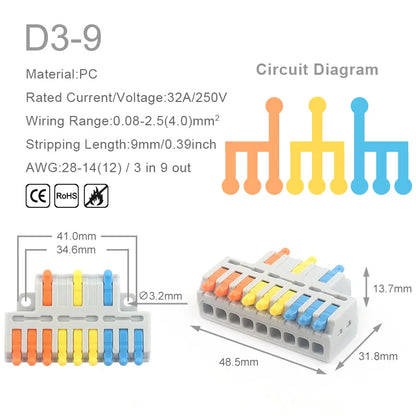 Mini Fast Universal Compact Conductor Junction Box Push-In Spring Terminal Block Wire Connector Electrical Cable Splitter