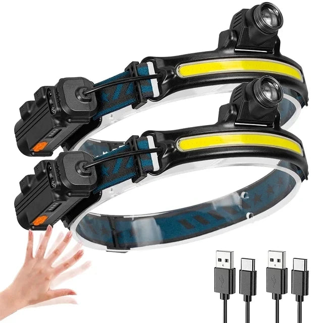 XPG+COB Zoom Induction Headlamp USB Rechargeable with 18650 Built-in Battery LED Head Torch Outdoor Camping Fishing Headlight