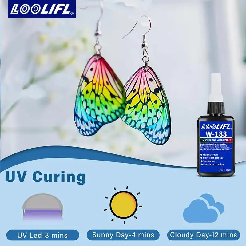 New 1Pcs UV Curing Crystal Glass And Mal ABS Bonding New W-183 Strong 50ml UV Glue Curing Adhesive Welding With UV Curing Lamp