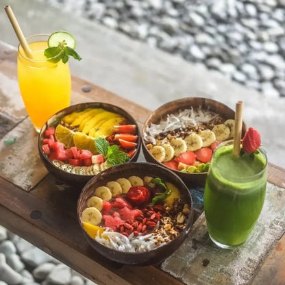 6/1PCS Natural Coconut Bowl Set Wooden Salad Ramen Bowl Coconut Wood Spoon Set Coco Smoothie Kitchen Tableware Coconut Bowl