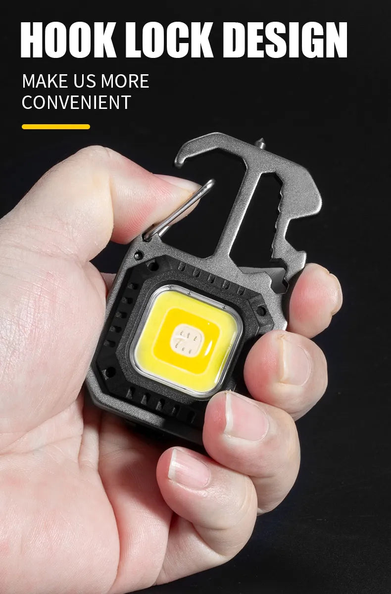 Mini Multifunctional Keychain LED Flashlight USB Rechargeable Portable Flashlight Outdoor Camping Torch Emergency Lantern 500Mah