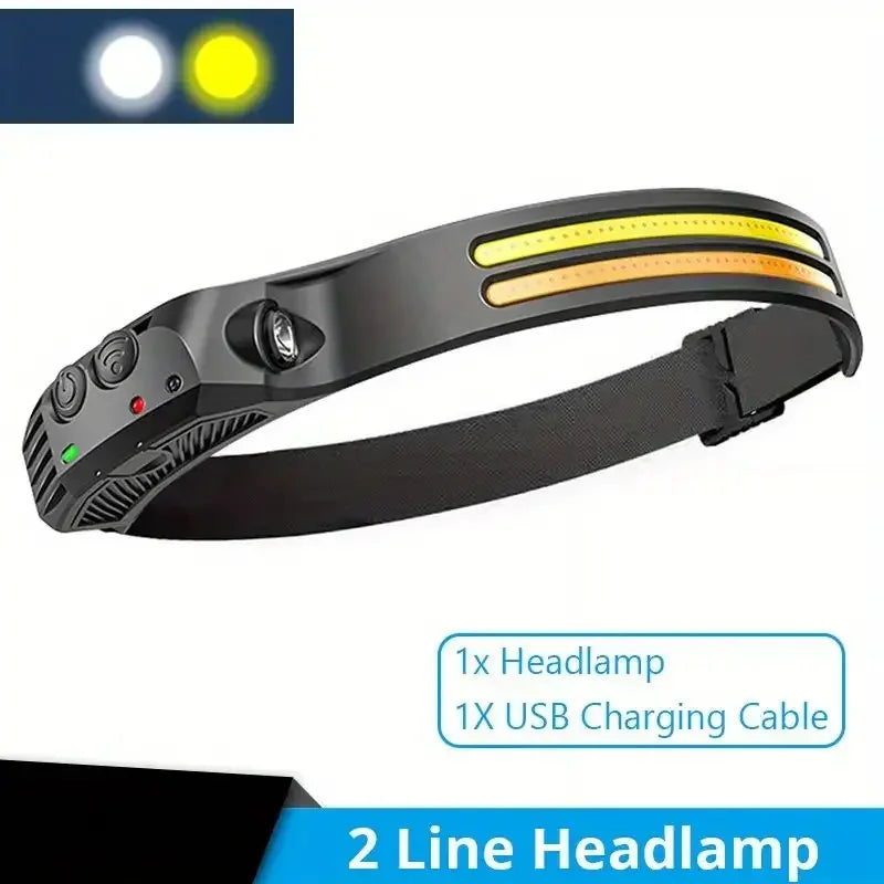 COB LED Headlamp 6000K 350 Lumens | 5 Modes, Motion Sensor, IPX4, 1200mAh Rechargeable | Climbing Running Cycling
