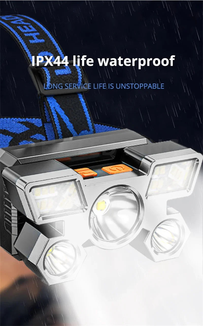 5/11 LED Headlamp Strong Light Head Torch USB Rechargeable Headlight Built-in 18650 Battery Outdoor Fishing Camping Lantern