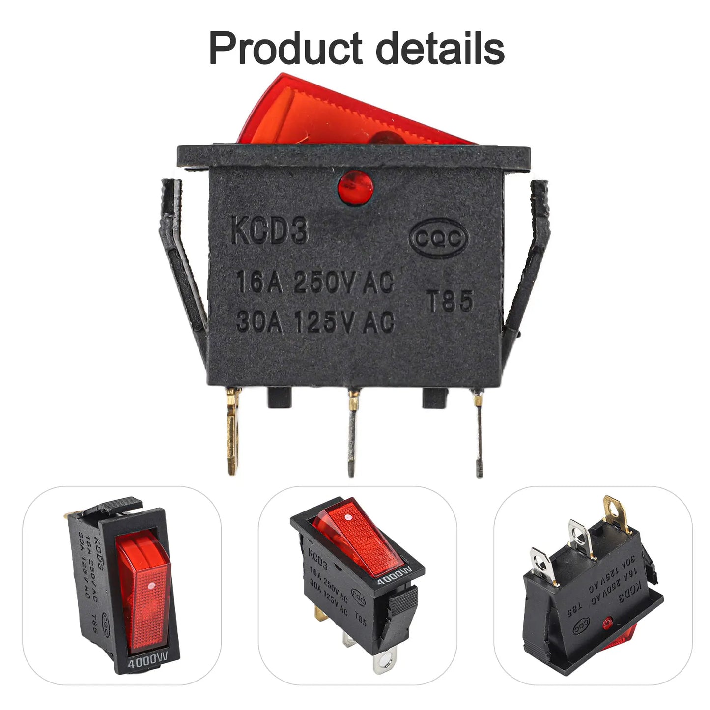 KCD3 Red Button On-Off 3Pin DPST Plastic And Metal Boat Car Rocker Switch 15A20A 250V125VAC 31x14x32mm Electrical Appliances