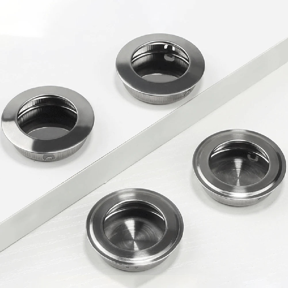 Stainless Steel Satin Circular Flush Sliding Door Handle Set Recessed Round Pull Handle for Pocket Doors Interior Use
