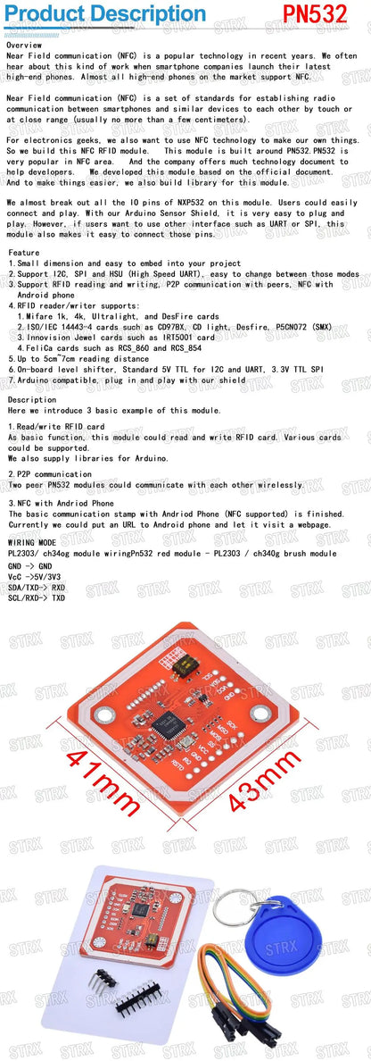 NFC RFID Reader Module Kit S50 13.56MHz 125kHz SPI Write & Read Compatible with Arduino UNO 2560