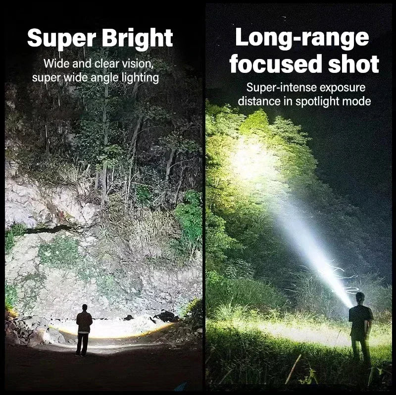 Super-bright LED Flashlight Rechargeable Long Range Tactical Torch for Outdoor Waterproof Emergency for Camping Fishing Lantern