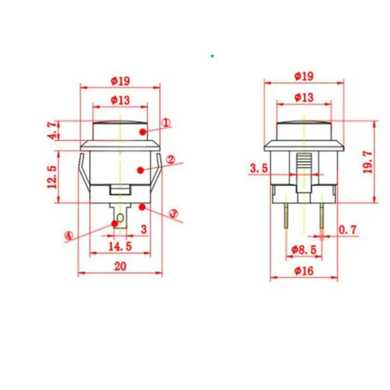 New 5/10Pcs Momentary Push Button Switch R13-507 16mm Round Switch 2Pins ON-OFF Self-res Panel Mounting