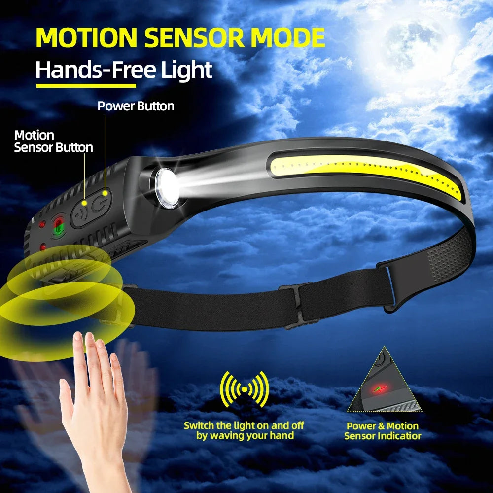 Wave Your Hand Sense COB Headlights Outdoor Cycling Lights USB Charging Night Running Lights Strong Light Silicone Headlights