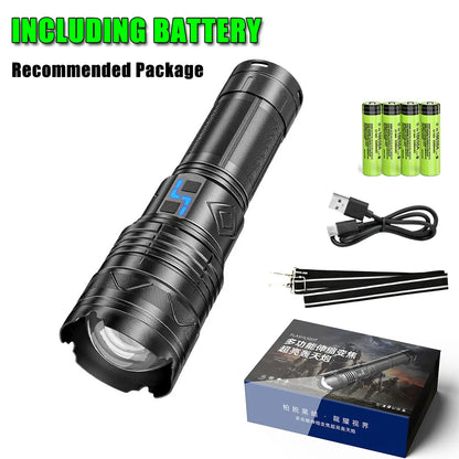 Powerful LED Flashlight GT60 High Power Tactical Zoomable Torch USB Rechargeable Outdoor Camping Lantern with Power Display