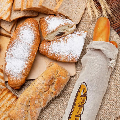 Linen Bread Bags Large Capacity Drawstring Loaf Storage Bags Washable Reusable 3/1Pcs for Pastries Baguette Organizer