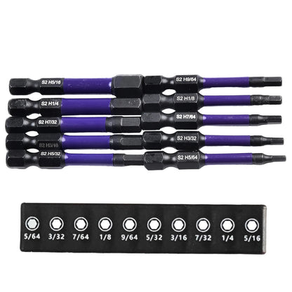 10Pcs Magnetic Hex Head Screwdriver Bit Set 1/4 Shank Screwdriver Bit Imperial 5/64 3/32 7/64  1/8 9/64 5/32 3/16 7/32 1/4 Power
