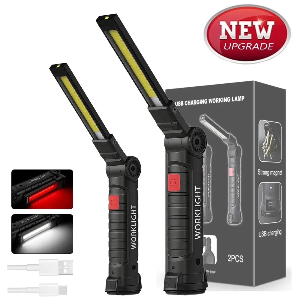 High Power LED Work Light 5 Lighting Mode Rechargeable Flashlight Inspection Lamp with Magnetic Power Bank 18650 Battery Torch
