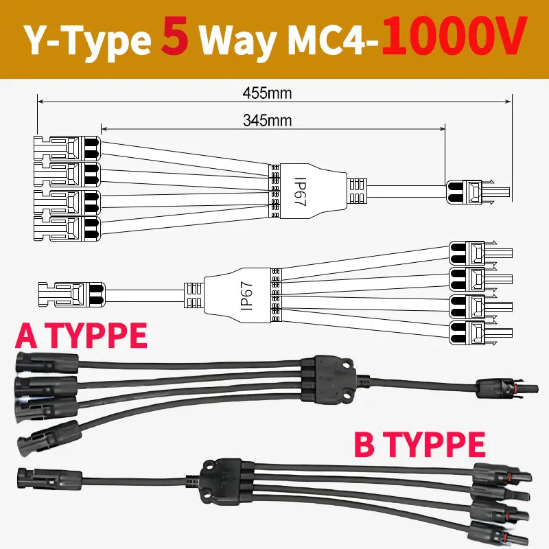 DC PV Y Branch Photovoltaic Solar Connector 1000V 30A Male Female 3-Way 4-Way 5-Way Plug 1 to 2/3/4 Adapter