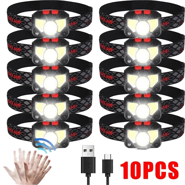 8 Modes Motion Sensor XPE COB LED Headlamp USB Rechargeable