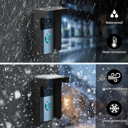 Metal Ring Doorbell Cover Plate Visual Doorbell Rain Cover Black Doorbell Rain Cover Windproof Round Doorbell Bracket Kit