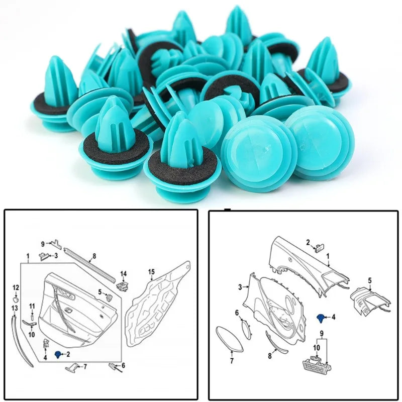 Green Nylon Retaining Clip for Toyota Bumper &amp; Door — Auto Vehicle Retainer Fastener Rivet 20/40pcs