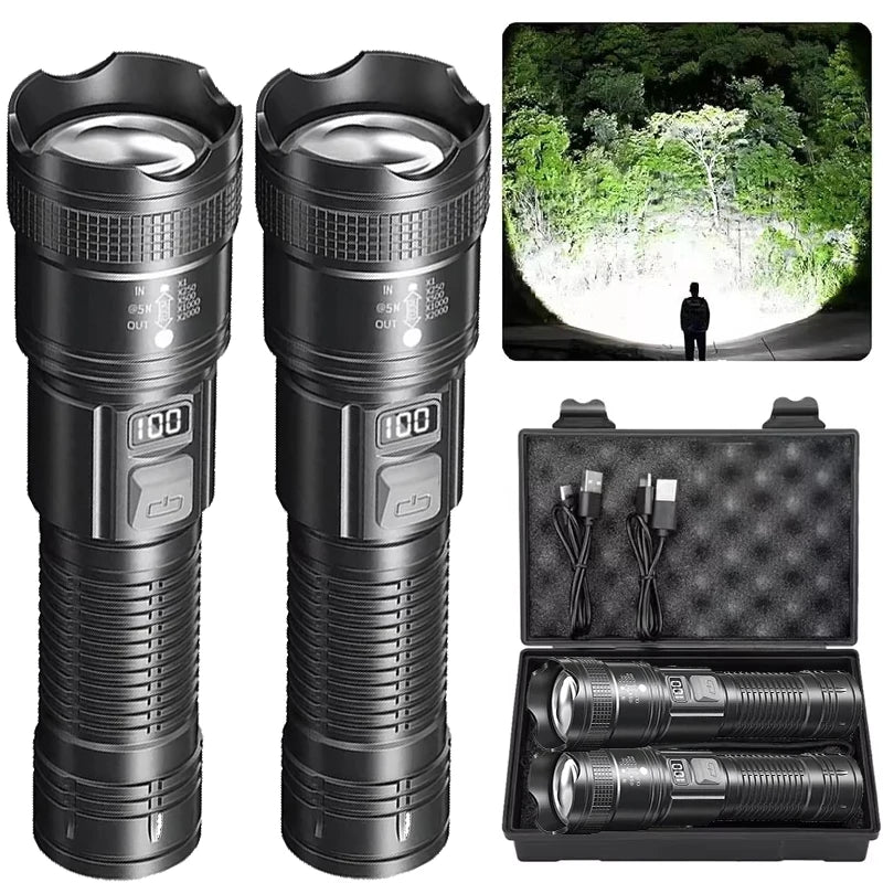 1/2Pack Super Bright Flashlight USB Rechargeable LED Long Range Tactical Torch Lamp Outdoor Waterproof Camping Fishing Lantern