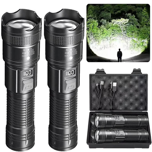 1/2Pack Super Bright Flashlight USB Rechargeable LED Long Range Tactical Torch Lamp Outdoor Waterproof Camping Fishing Lantern