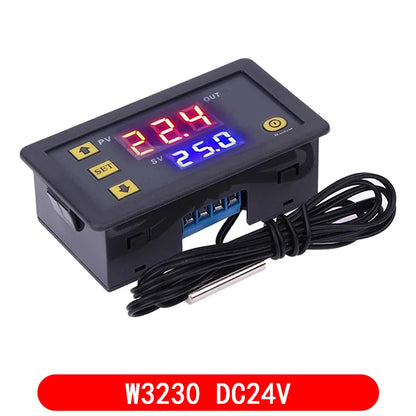 W3230 Digital Temperature Controller LED Thermostat with Heating and Cooling Switch, DC 12/24V or AC 110/220V