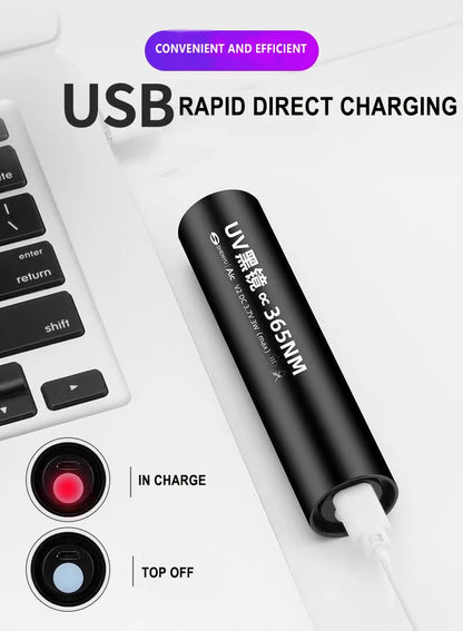 5W 365nm Mini UV Flashlight USB Rechargeable Ultraviolet Torch Pets Urine Cat tinea Money Ore Scorpion Detection Purple Light