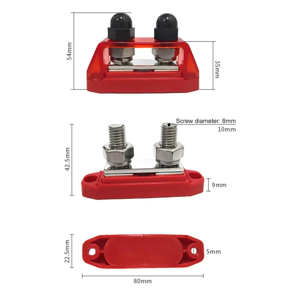 12V-48V Bus Bar M8 M10 DC Bus Bar Stainless Steel Studs Polycarbonate Plastic Cover Power Distribution For Yachts