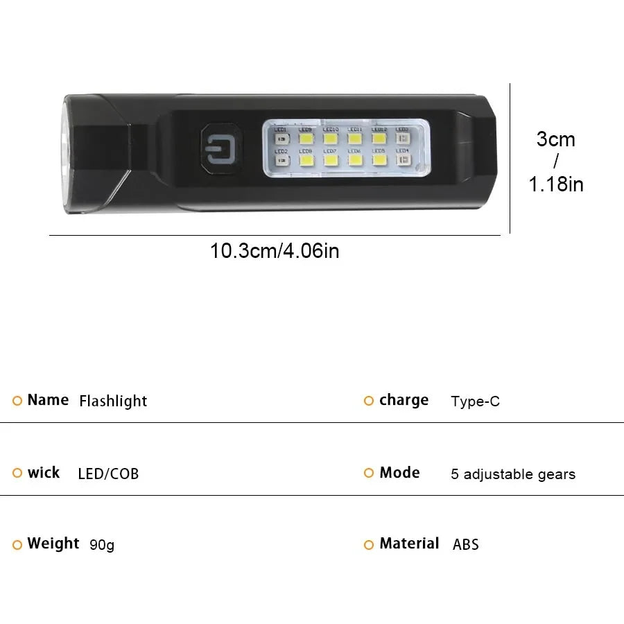 Super Bright LED Flashlight USB Rechargeable COB Torch Red/Blue